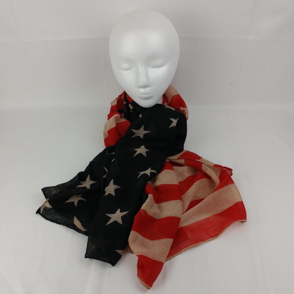 USA Red White Blue Sheer Scarf Shawl